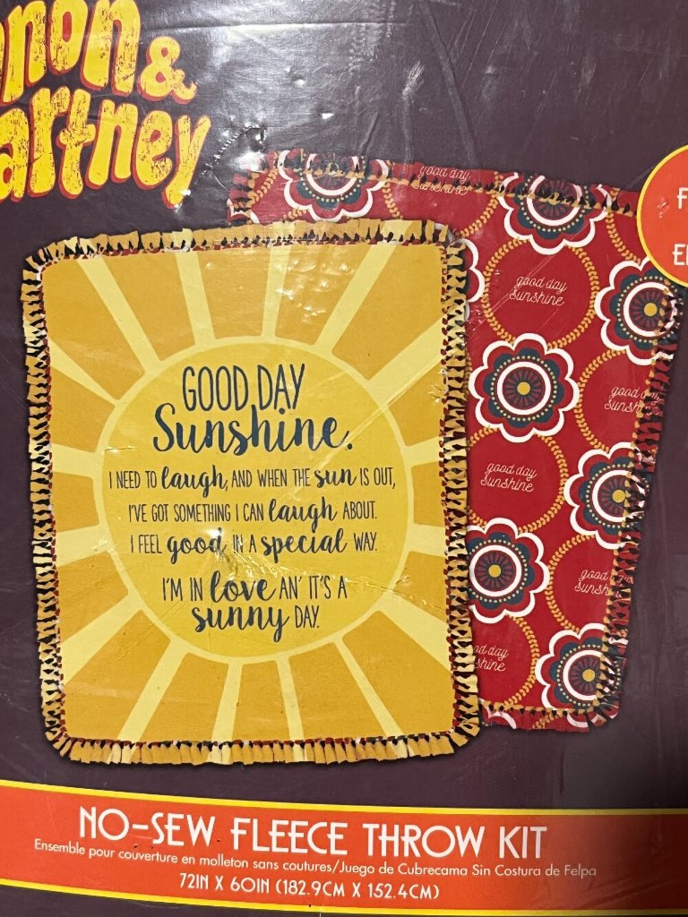 No-Sew Fleece Blanket Kit Beatles Lennon McCartney Good Day Sunshine Lyrics NEW